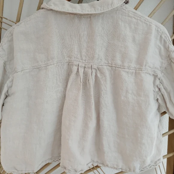Zara Linen Button Front Cropped Shirt / Size Small - Picture 8 of 10